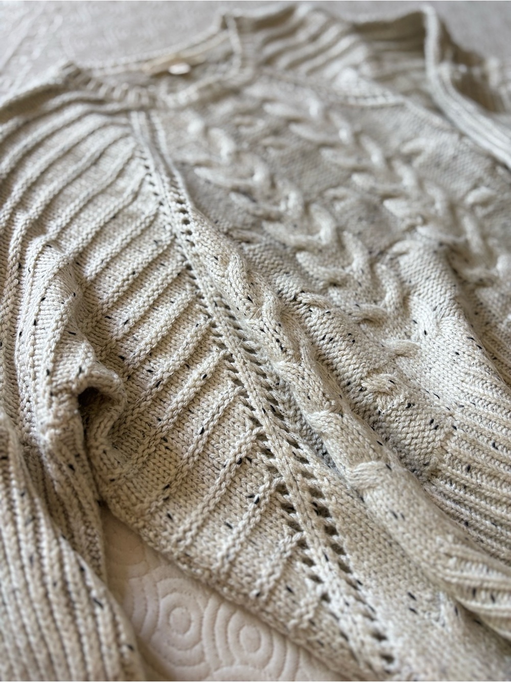 Lovestitch Cable Knit Scoop Neck Sweater - Oatmeal